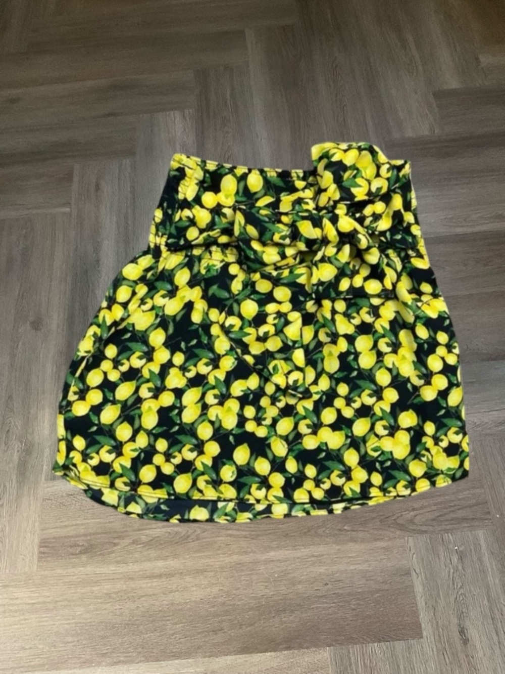 Parker Skirt Womens XS Black Yellow Lemon Print Chiffon Smocked Bow Italy Resort